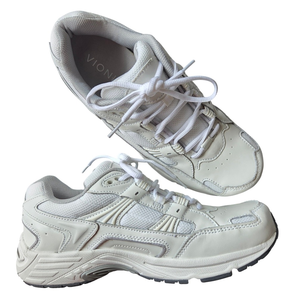 Vionic 23MWALK Womens White Leather Mesh Walking Sneakers Shoes Size 9.5
